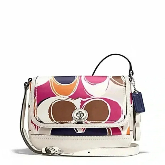 Coach Park Hand Drawn Scarf Print Violet Crossbody - Picture 1 of 15